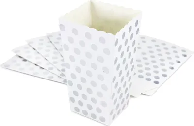 Produktbild von Oblique Unique Popcorn Schachtel Tüte Snack Box 8 Stk. Tisch Deko frü Party Silberhochzeit Geburtstag - weiß silber
