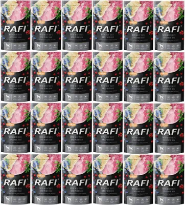 Obrázok produktu pre Rafi Mokré krmivo pre psov Hovädzie žalúdky so šunkou v sáčku 500 G