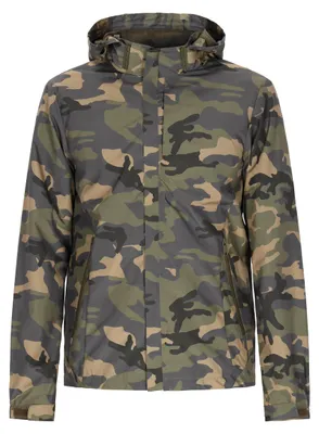 Produktbild von Herren Outdoor Jacke mit Kapuze und Reißverschlusstaschen, olivfarbenes Tarnmuster, Größe XL