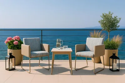 Produktbild von Garten und Terrassenstuhl Paris MODERN Streifen 2er Set für den Garten, beige