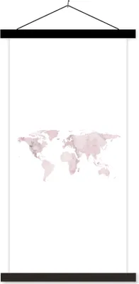 Produktbild von MuchoWow® Textilposter Weltkarte - Marmor - Rosa 60x120 cm mit schwarzem Rahmen - Magnete