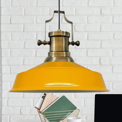 Produktbild von Asletl Hängelampe Industrial aus Metall 41 cm, Küchenlampe Vintage E27, Wohnzimmerlampe Hängend Vintage, Pendelleuchte Esstisch - Gelb