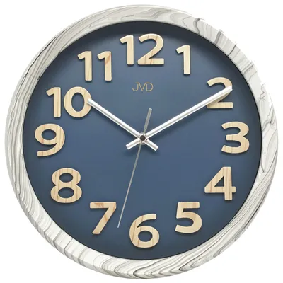 Produktbild von JVD HT073.5 Wanduhr Quarz analog dunkelblau rund in Holzoptik