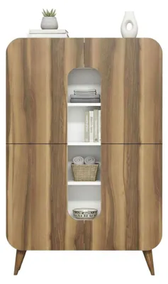 Produktbild von Kommode Betria, Wohnzimmerbuffet, Wohnzimmer-Sideboard, Moderne Küchen-Speisekammer, 93x32h144 cm, Walnuss und Weiß