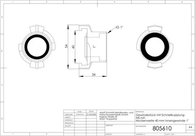 Produktbild von ASW Gewindestück 805610 IG 1", Nockenweite 40mm, Messing roh