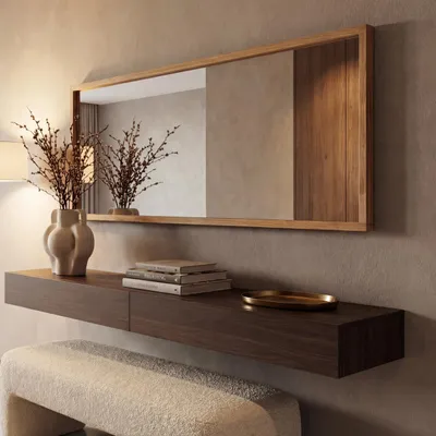Image de MCA Miroir HWC-P56, miroir mural miroir de vestiaire miroir d'entrée, 120x50x2cm verre bois massif chêne