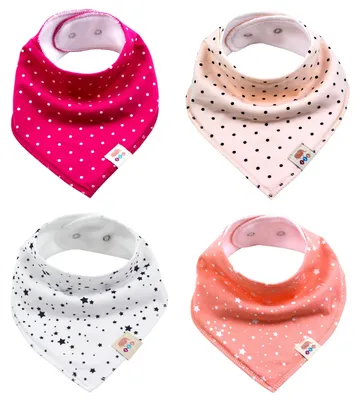 Produktbild von Dreieckstücher Baby 4er Set – Dreieckstuch Halstuch Lätzchen, saugstark, 100 % Baumwolle, Mädchen Set
