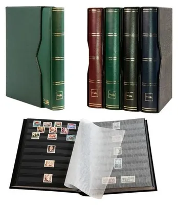 Produktbild von Prophila Collection 64 Schwarze Seiten Briefmarkenalbum wattiert mit Kassette grün