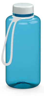 Produktbild von Tritan Trinkflasche 1,0 Liter, auslaufsicher, geschmacksneutral, kohlensäuregeeignet, transluzent-blau/weiß