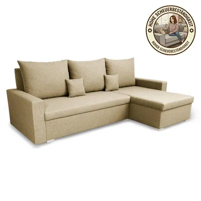 Produktbild von KomfortWelt24 Ecksofa mit Schlaffunktion und praktischem Bettkasten - Bequemer Eckcouch 216x134 cm L-Form MONDO Beige