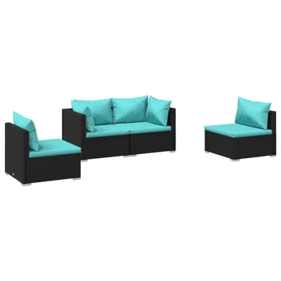 Produktbild von vidaXL 4-tlg. Garten-Lounge-Set mit Kissen Poly Rattan Schwarz