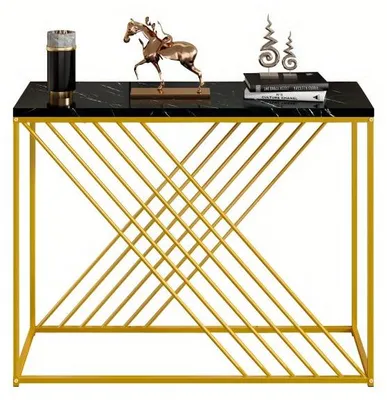 Produktbild von Beistelltisch – Konsole und Wandtisch – 100x35x77 cm – Schwarz, hochglänzend mit goldener Rahmen