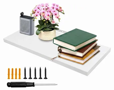 Obrázok produktu pre Nástenná polička z dreva, 40 x 15 cm, biela, vhodná do obývačky, kuchyne alebo kancelárie