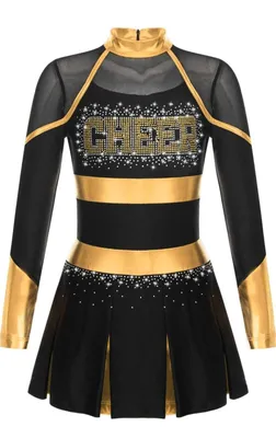 Produktbild von Cheerleading Mädchen Kostüm Set – Neckholder Tanzkleid mit Pompons, Socken & Kopfschmuck| Gr. 110-116 | Perfekt für Sport, Party, Karneval & Fasching