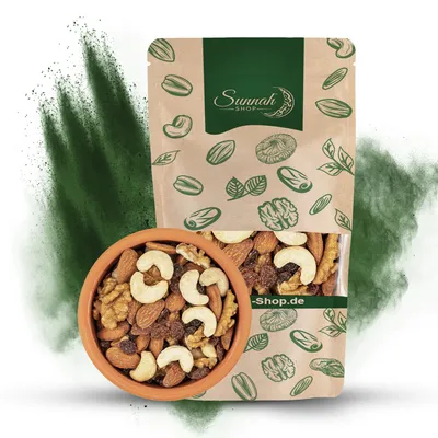 Produktbild von Sunnah Shop® Nussmischung Naturbelassen 1 kg ungeröstet ungesalzen | Fruchtige Vielfalt aus Cashewkernen, Mandelkernen, Walnusskernen und Rosinen