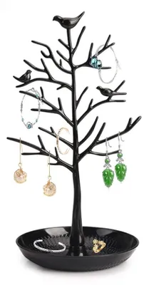 Produktbild von Sicherheitsglas Schmuckstandart, Vogeldekoration, Hochschmuckbaum, Schmuckbaum für Ketten, Armbänder, Ringe, Schwarz
