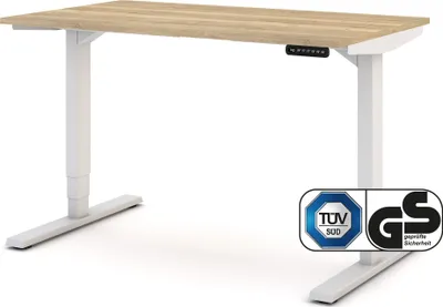 Produktbild von ASSMANN Elektrisch höhenverstellbarer Schreibtisch Y-Line Eiche Natura Weiß, 120x70cm, Memoryfunktion, Kollisionsschutz, 2-fach-Motorik
