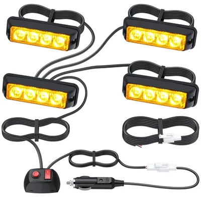 Zdjęcie produktu dla Światło ostrzegawcze z 4 x 4 diodami LED, światło migające, 18 trybów migania, klasa szczelności IP65, zasilanie 12/24 V
