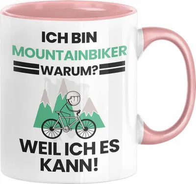 Produktbild von Mountainbiker Geschenk Tasse Lustiger Spruch Ich Bin Mountainbiker Warum Weil Ich Es Kann Geschenkidee Bester Mountainbiker Geburtstag Kaffee-Becher (Rosa)