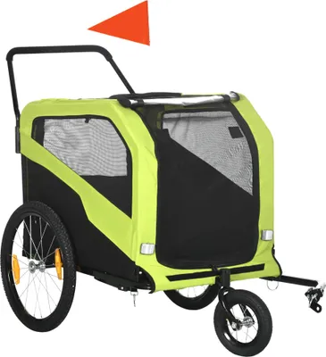 Image de Remorque pour chien Fortuna Lai 2 en 1, remorque à vélo pour chien, chariot pour chien avec réflecteurs, poussette pour chien max. 30 kg, remorque à vélo pour grands chiens, tissu Oxford, vert