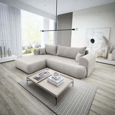 Produktbild von Ecksofa Schlafsofa ANIKE Stoff Now or Never Beige Ottomane Links