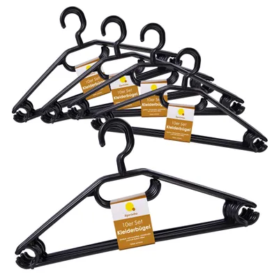 Produktbild von Kunststoff Kleiderbügel mit Hosenstange - schwarz / 50er Pack - Bügel für Jacken Hemanden Blusen mit Kawatten und Gürtel Halter