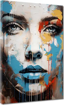 Produktbild von Wunderschönes Frauengesicht Splatter Style Leinwandbild Wandbild XL Wanddeko: 60x80x4cm