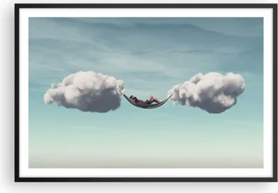 Produktbild von Gerahmtes Poster - Schwarzer Rahmen - Wolken Hängematte Ruhe - 91,5x61 cm - Wand Bild - Wanddeko - Wandbilder - Kunstposter - Wandposter - Bilderrahmen - Bilder - Kunstdruck - P2BAA91x61-4373