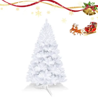 Immagine prodotto di Clanmacy 120cm albero di Natale artificiale, albero di Natale con supporto in metallo, albero di Natale 220 punte aghi in PVC, albero di Natale artificiale sistema pieghevole bianco