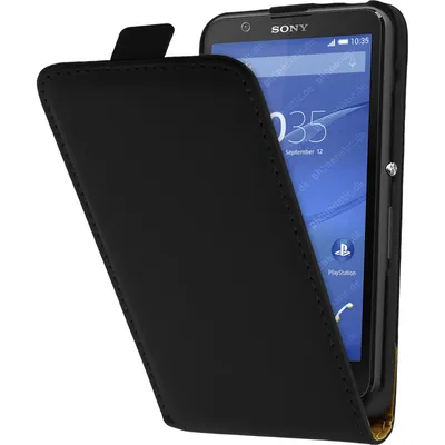 Produktbild von PhoneNatic Kunst-Lederhülle kompatibel mit Sony Xperia E4 - Flip-Case schwarz + 2 Schutzfolien