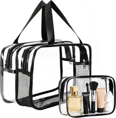 Produktbild von Toilettaschen Set, 2 große transparente Taschen, verdicktes PVC, wasserfest, mit Handgriff, für Reisen