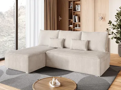 Produktbild von BroMARKT Ecksofa TOP SLIM Schlaffunktion Bettkasten L-Form 120x200 cm Vanille