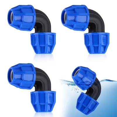 Produktbild von 4 Pcs Pe Rohr 25mm Verbinder Kunststoff, PE Rohr Verschraubung Winkel 90°, PP-Fitting Verschraubung, PN16 Kunststoff PP Kupplung Blau für PE Rohr