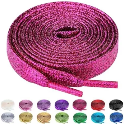 Produktbild von PolkaHome® Glitzer-Schnürsenkel – 120 cm, Rosa, flach, Kunststoff, 2 Paar