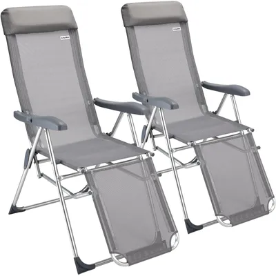Produktbild von CASARIA Alu-Gartenstuhl, klappbar, Hochlehner mit 7-fach verstellbarem Fußteil und Liegefunktion, 2er Set Grau, bis 115 kg, 60x118 cm