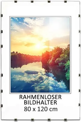 Produktbild von MG Design Rahmenloser Bilderrahmen, 80 x 120 cm - mit Clips, Acrylglas, HDF-Platte - zum vertikalen oder horizontalen Aufhängen/Aufstellen