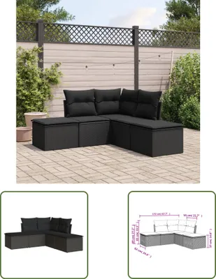 Produktbild von The Living Store 5-tlg. Garten-Sofagarnitur mit Kissen Schwarz Poly Rattan