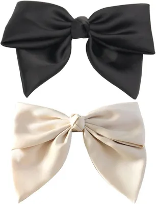 Produktbild von Set mit 2 Haarspangen für Damen, elegante Schleife im französischen Stil, Satin-Accessoires für Mädchen (schwarz und beige)