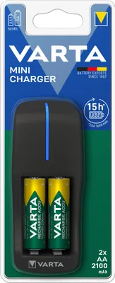 Produktbild von Varta Ladegerät mit 2 Mignon AA Batterien, Nickel-Metallhydrid (NiMH), AA, AAA, 2 Stück(e), Akkus/Batterien enthalten