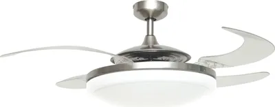 Produktbild von FANAWAY 210931 Evo 2 Endure Deckenventilator mit Licht und Fernbedienung, 60 W,,Gehäuse Chrom gebürstet, gebürstet, 122 cm Durchmesser, eingeklappt 48 cm