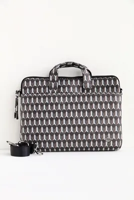 Productafbeelding van Laptop tas, zwart met patroon, geschikt voor 13 en 14 inch laptops, gemaakt van veganistisch kunstleer