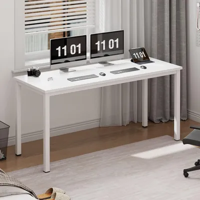 Productafbeelding van Bureau, 120 x 60 x 75 cm, wit, metaal, houten blad, geschikt voor een thuiswerkplek
