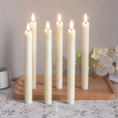 Image de 6 bougies LED en forme de chandeliers, lumière blanche chaude, 25 cm, sans flamme, électriques, fonctionnant sur piles, idéales pour la décoration de Noël, de mariages, de fêtes, couleur ivoire