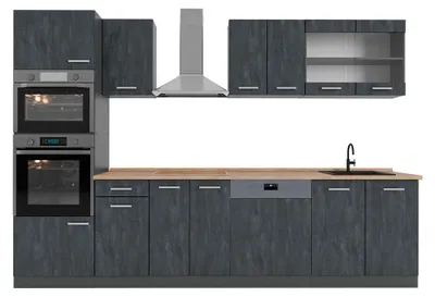 Produktbild von Küchenzeile Vicco R-Line Schwarz Beton 300 cm AP Eiche, Model 47423