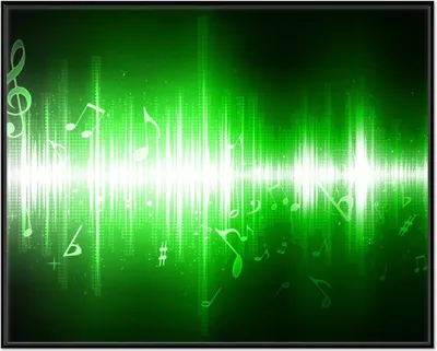 Produktbild von Wallario Wandbild Grüne Noten der Musik, Größe: 40,30 x 50,30 cm, Poster mit schwarzem Aluminiumrahmen