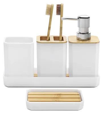 Produktbild von 5-teiliges Badezimmer Zubehör Set mit Seifenspender und Zahnbürstenhalter