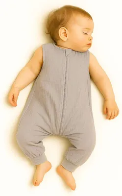 Produktbild von Babyschlafsack mit Bein – Musselin-Kinderschlafsack – bequem und leicht für den Sommer, grau