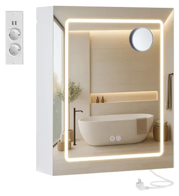 Image de Armoire miroir pour salle de bain - Fixation murale - Blanc - 16,5 x 50 x 60 cm
