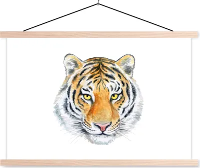 Produktbild von MuchoWow® Textilposter Tiger - Kopf - Gelb 120x80 cm mit holzfarbenen Rahmen - Aufhängeset