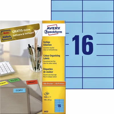 Produktbild von Avery Universal Labels, Blue 105x37mm, 105 x 37